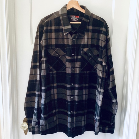 Troll Co Flannel Shirt Mens 2XL XXL Grey Black Plaid Snap Button Workwear Heavy - Picture 1 of 14